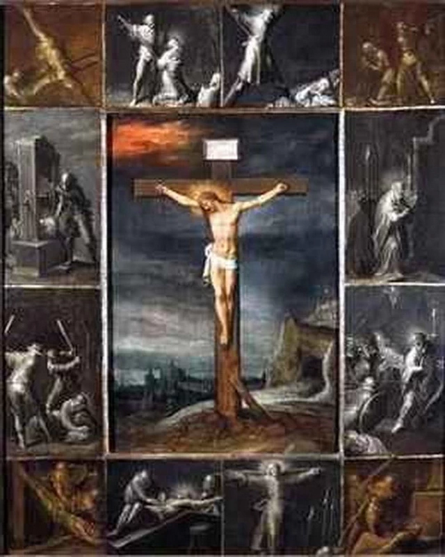 Crocifissione con scene della passione sulla cornice